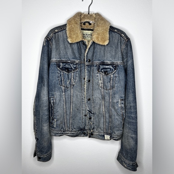 Vintage Abercrombie & Fitch Early 00’s Jean Jacket with Faux Fur Mens Sz M - Picture 2 of 9
